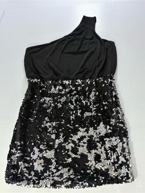 City Triangles One-Shoulder Black and Silver Sequined Dress SzL Party Dress